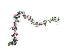 Aurdo Künstliche Rosenrankenblumen mit grünen Blättern, ca. 2,1 m, Kunstseide Rose, zum Aufhängen, Girlande, Efeupflanzen für Zuhause, Hochzeit, Party, Garten, Wanddekoration (cremefarben) Prule