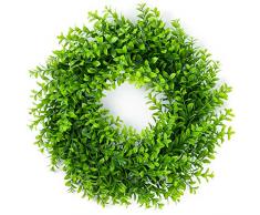 Lvydec Künstlicher Kranz mit grünen Blättern, Buchsbaumkranz, für Türen, Fenster, Party-Dekoration 17 Boxwood Wreath