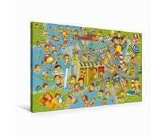 Calvendo Premium Textil-Leinwand 90 cm x 60 cm quer Im Schwimmbad | Wandbild, Bild auf Keilrahmen, Fertigbild auf echter Leinwand, Leinwanddruck: Lustige den kleinen Frosch Pepi Spass Spass