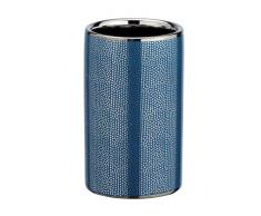 WENKO Zahnputzbecher Nuria, hochwertiger Zahnbürstenhalter für Zahnbürste und Zahnpasta aus edler Keramik mit luxuriös-strukturierter Oberfläche in Silber/Blau, Ø 6,5 x 10,7 cm