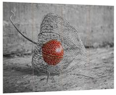 Pixxprint leckere Physalis in Schale schwarz/weiß, MDF Bretterlook Format: 80x60cm, Wanddekoration Holzbild, Holz, bunt, 80 x 60 x 2 cm