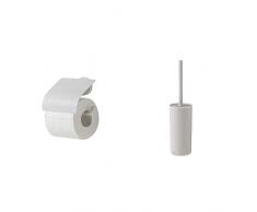 Tiger Urban Toilettenpapierhalter mit Deckel, schwenkbar + Urban Toilettenbürste freistehend, Farbe: Weiß, mit austauschbaren Endkappen zur individuellen Gestaltung