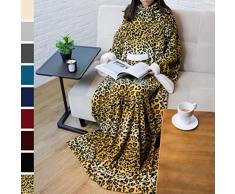 PAVILIA Deluxe Fleece Decke mit Ärmeln für Erwachsene, Herren, und Women| Elegante, Cozy, Warm, Extra Weich, Plüsch, funktional, Leicht Tragbar Überwurf One Size Gepard