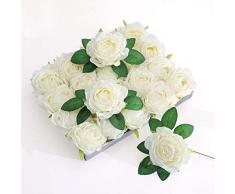 Olivachel Künstliche Rosenköpfe mit Stielen und Blättern, Seidenblumen für Zuhause, Dekoration, Hochzeit, Blumenstrauß, Party, DIY Girlande Elfenbeinfarben, 20 Stück