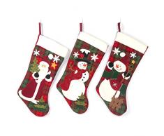 Festar Set mit 3 luxuriösen SAMT-Applikationen, klassisch, einzigartig, große Weihnachtsstrümpfe, 48,3 cm – Weihnachtsmann, Schneemann rot