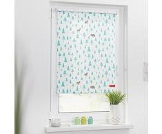 Lichtblick Rollo Klemmfix, 70 x 150 cm mit Motiv Okko - Weiß Türkis Montage ohne Bohren, moderner Sicht-und Sonnenschutz, Motivrollo, lichtdurchlässig & Blickdicht