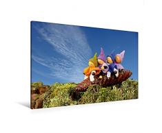 Premium Textil-Leinwand 120 x 80 cm Quer-Format Vier kleine Wichtel reiten auf einem Fichtenzapfen | Wandbild, HD-Bild auf Keilrahmen, Fertigbild auf hochwertigem Vlies, Leinwanddruck von Christine Schmutzler-Schaub