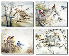 Impact Posters Gallery Gold Finken Birds Bluebirds Vogelhaus 8 x 10 4 Set Wand Decor Art Print Poster