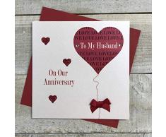 WHITE COTTON CARDS On Our Anniversary, (to My Husband On 1st Anniversary, handgefertigt, mit Herz-Ballon, Weiß
