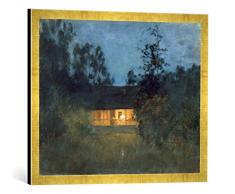 Gerahmtes Bild von Isaak Iljitsch Lewitan Landhaus in der Abenddämmerung, Kunstdruck im hochwertigen handgefertigten Bilder-Rahmen, 70x50 cm, Gold Raya