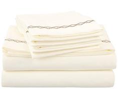 Luxor Treasures Bettwäscheset, 100% gebürstete Mikrofaser, knitterfrei, 6-teiliges Set mit Grauer Wolken-Stickerei in Geschenk-Box, Microfaser, Ivory/Taupe, Long Single/IKEA Single