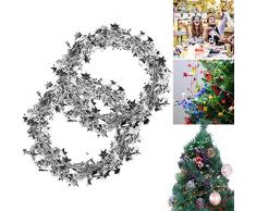 USLong Girlande mit Lametta-Sternen – 2 Rollen Lametta Draht Girlande Weihnachtsbaum Dekoration Neujahr Hochzeit Party Zubehör Festliche Ornament 2 Rollen – Silber