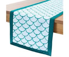 The White Petals Tischläufer mit Stoff gefüttert, ohne ausfransende Kanten, für Zuhause, Küche, Esszimmer, Urlaub, Hochzeit, Party-Dekor 14x72 inch blaugrün