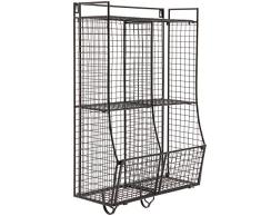 Wand montiert/faltbar Metall Drahtgitter Aufbewahrungskorb Regal Organizer Rack w/2 Haken zum Aufhängen Modern schwarz