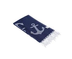 InfuseZen Wendbar Anchor Print Türkischen Pestemal Strandtuch Oder Badetuch Handtuch, Extra groß, Dünn Nautische Hammam Fouta Approximately 69 inches Long x 39 inches Wide Blau