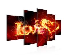 Bilder Abstrakt Feuer Love Wandbild 200 x 100 cm Vlies - Leinwand Bild XXL Format Wandbilder Wohnzimmer Wohnung Deko Kunstdrucke Rot 5 Teilig - MADE IN GERMANY - Fertig zum Aufhängen 101651a