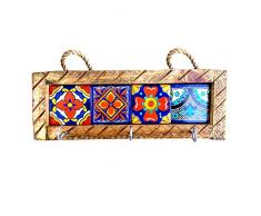 Casa Fiesta Designs Schlüsselhalter mit Metall Haken und Colorful Talavera (– Mexikanischen Stil – Talavera (Art Wand – Sommer 2018 – Sortiert Fliesen