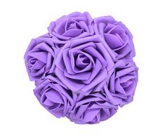 50 Stück künstliche Blumen, fühlen sich echt an, Schaumstoff-Rosen, Dekoration für Hochzeit, Brautjungfer, Brautstrauß, Mittelstücke, Party violett