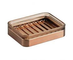 iDesign 24233EU Casilla Seifenschale für Badezimmer Waschtisch, Küchenspül, 11,7 x 8,9 x 2,9 cm, sand/venetian bronze, Glas