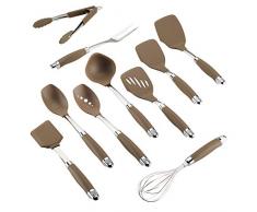 Anolon 47997 Kochutensilien-Set, antihaftbeschichtetes Nylon, Küchenhelfer, inkl. Löffel, Pfannenwender, Schöpflöffel, Fleischgabel, Schneebesen und Verriegelungszange, 10-teilig, bronzefarben
