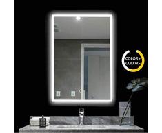 Peralng Badezimmerspiegel mit LED-Beleuchtung, 71,1 x 50,8 cm, Wandmontage, beleuchteter Spiegel – vertikal oder horizontal aufgehängt – Touch-Knopf einstellbar, weiß/warmes Licht