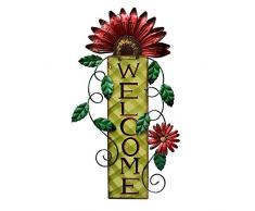 E-view Metallschild, rustikales Wandschild zum Aufhängen – dekorative Welcome-Blumen-Schilder für Veranda, Haustür, Bauernhaus, Dekoration für Garten Antik rot