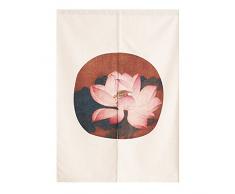 BAIHT HOME Türvorhang aus Baumwollleinen, Lotus-Muster, japanischer Vorhang, Tapisserie, Schlafzimmer-Teiler, Türvorhang 33.5 Wx35.5 L Lotus (Not Include Rod)