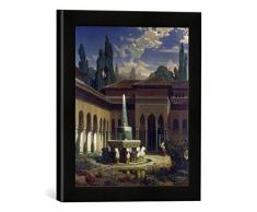Gerahmtes Bild von Eduard Gerhardt Der Löwenhof der Alhambra, Kunstdruck im hochwertigen handgefertigten Bilder-Rahmen, 30x30 cm, Schwarz matt