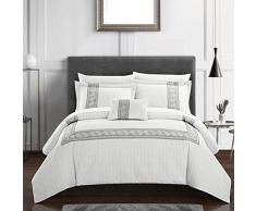 Chic Home Titian 8-teiliges Schmusetuch, Hotel-Kollektion, sechseckig, geprägtes Paisley-Muster, Bett in Einer Tasche, dekorative Kissenbezüge Queen weiß