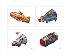 ArtDash? Creative Art Prints von Studio: Klassisches Spielzeug Raumschiffe 8×10 Set of 4 Rot