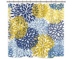 Riyidecor Moderner blau-gelber Blumen-Chrysanthemen-Duschvorhang Frühlingsblumen Garten Vintage Decor Stoff Natur Badezimmer Wasserdicht Polyester 182,9 x 182,9 cm Kunststoff 12 Stück Haken
