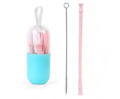 AINAAN Silicone straw Zusammenklappbarer Trinkhalm aus Silikon, wiederverwendbar, rose