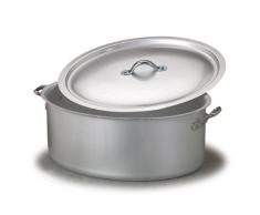 Pentole Agnelli Kasserolle, oval, 2 Griffe und Deckel, Aluminium, satinierte Oberfläche, Silberfarben 32 cm Silber/schwarz