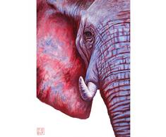 Lotus Art Supply Andrew Lee Kunstdruck, Motiv Zen Elefant, leicht gerahmt, zum Aufhängen an der Wand, Kinderzimmer, Badezimmer, Dekoration, ersetzt Leinwand, bunt, Blau, Rot, Rosa, Weiß und Violett