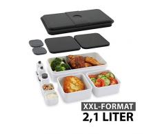 cloer 800S2-1 Lunchbox Set 2 - Bento Box 15-teilig, BPA frei, 2,1 Liter XXL-Format, stapelbar und unterteilbar, praktische Brotdose für die Arbeit, Schule oder Freizeit, für Erwachsene und Kinder
