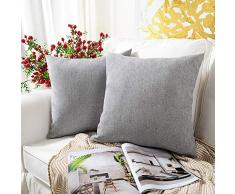 MERNETTE 2 Stück Chenille Weiche Dekorative quadratische Überwurf-Kissenbezüge Kissenbezüge Home Decor Dekoration für Sofa Couch Bett Stuhl 18x18 grau