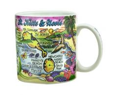 Kaffeetasse mit Karte St. Kitts & Nevis Karibik Souvenir Sammlerstück groß 10,2 cm H x