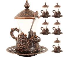 Alisveristime Set von 6 Handgefertigt Türkisch Tee Wasser Zamzam Servieren Set Gläser Untertasse (Kupfer)