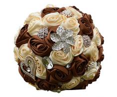 Blumenstrauß, amoleya 19,8 cm Hochzeit Blumensträuße Braut Hält Blumenstrauß Rosen, mit Strass, Grau + Elfenbeinfarben Coffee+Ivory