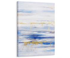 Kas Home Art Kunstdruck auf Leinwand, Motiv Blauer Ozean Himmel, weiße Wolken, abstrakt, Handbemalt, gerahmt, Wanddekoration, für Wohnzimmer 24 x 36 Inch B Framed