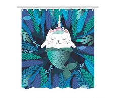 BECAN Marmor-Design Duschvorhang Marmor-Hintergrund bunt Moddern orientalische Kunst Polyester Stoff Badezimmer Duschvorhang mit 12 Haken 182,9 x 182,9 cm 72X72Inches Katze