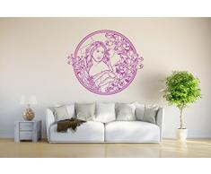 INDIGOS Wandtattoo/Wandsticker-d107 Sexy Frau mit Blumen und Pflanzen, Vinyl, violett, 40 x 33 x 1 cm