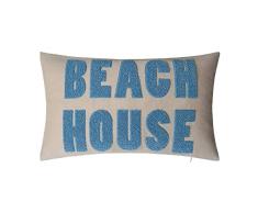 JWH Frottee Stickerei Akzent Kissenbezug Dekorative Leinen-Baumwolle Kissenbezug Strand Haus Brief Design Kissenbezug Home Bett Wohnzimmer Muschel Geschenk Sham 30,5 x 50,8 cm Art Deco Beach House blau