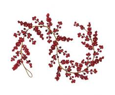 Supla Girlande mit roten Beeren und Beeren, 1,8 m, Weihnachtsgirlande mit Draht, Verschiedene große Beeren und Beeren, rustikale künstliche Hängeschnur in 2 roten Tönen für Urlaub Winter Hochzeit