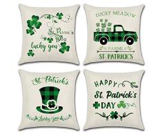 MOLECOLE 4 Stück St. Patricks Day Lucky Kleeblatt-Kissenbezüge Baumwolle Jute-Kissenbezüge Stuhl Dekorative quadratische 45,7 x 45,7 cm Glücksbringer und Segen