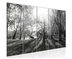 Bilder Wald Landschaft Wandbild 150 x 60 cm Vlies - Leinwand Bild XXL Format Wandbilder Wohnzimmer Wohnung Deko Kunstdrucke Grau 5 Teilig - MADE IN GERMANY - Fertig zum Aufhängen 608456c