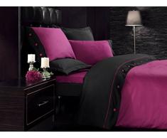 Cotton Box Bettwäsche-Set für Doppelbett, Satin, Schwarz, Violett, 200 x 220 cm, 4 Stück