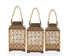 K&K Interiors 13139G Laternen mit Jute-Seil, quadratisch, 3 Stück, Braun