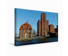 Calvendo Premium Textil-Leinwand 45 cm x 30 cm quer Alter Hafen Wismar | Wandbild, Bild auf Keilrahmen, Fertigbild auf echter Leinwand, Leinwanddruck: Baumhaus mit Hafenspeicher Orte Orte