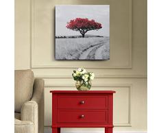 SDYA Kunstdruck auf Leinwand, Landschaftsbild, gerahmt, 50,8 x 50,8 cm, Baum mit roten Blättern auf Leinwand, Kunstdruck, modernes Wandbild für Badezimmer, Wohnzimmer, Büro, Hotel
